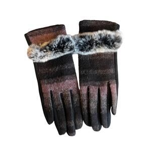 Rabbit Fur Trimmed Fuzzy Tech Gloves